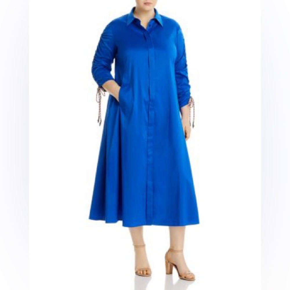 Marina Rinaldi Royal Blue Long-Sleeve A-Line Shirt Dress
